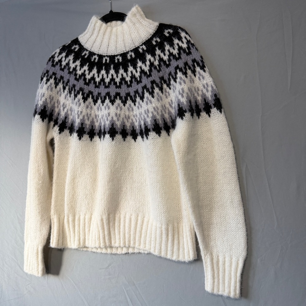 George Womens Nordic Fair Isle Mock Turtleneck Sweater Size M White Soft Stretch - Picture 3 of 7
